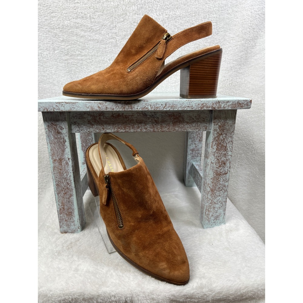 Cole Haan Womens Vicky Suede Slingback Block Heel Mules Shoes Size 9.5 B